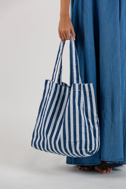 Bolsa TOTE lona rayas navy