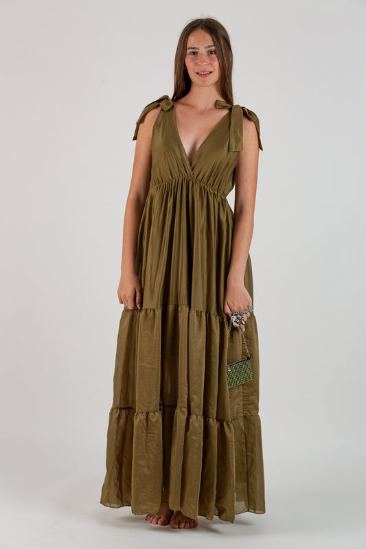 Vestido largo verde militar