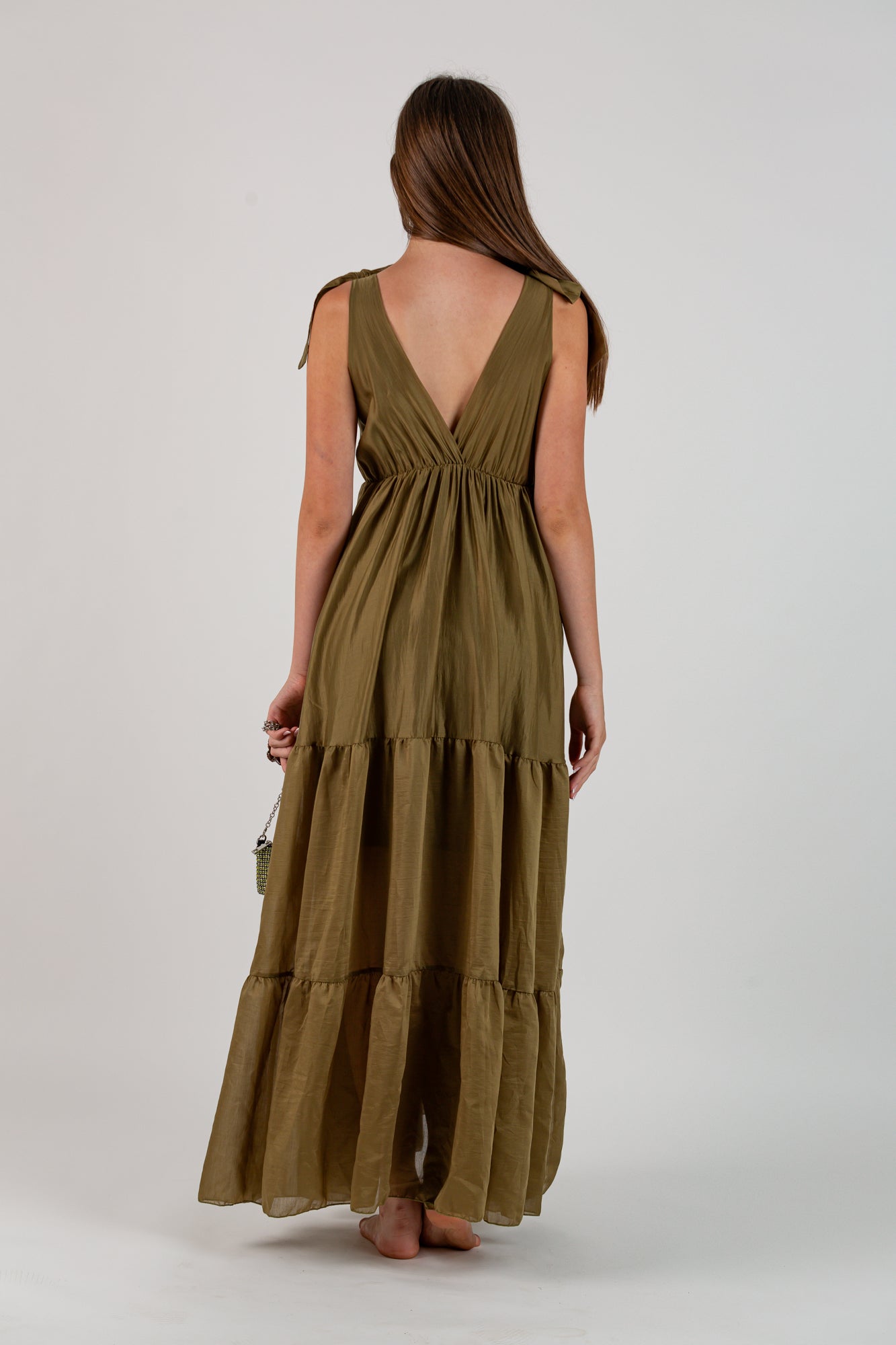 Vestido largo verde militar