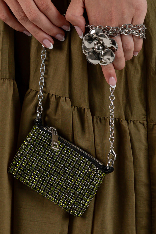 Bolso monedero cristales verde