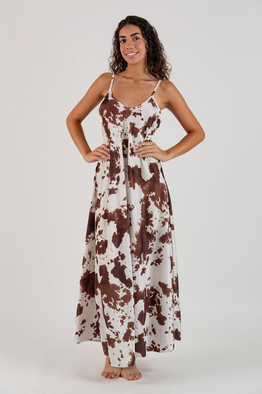 Vestido satén animal print marrón