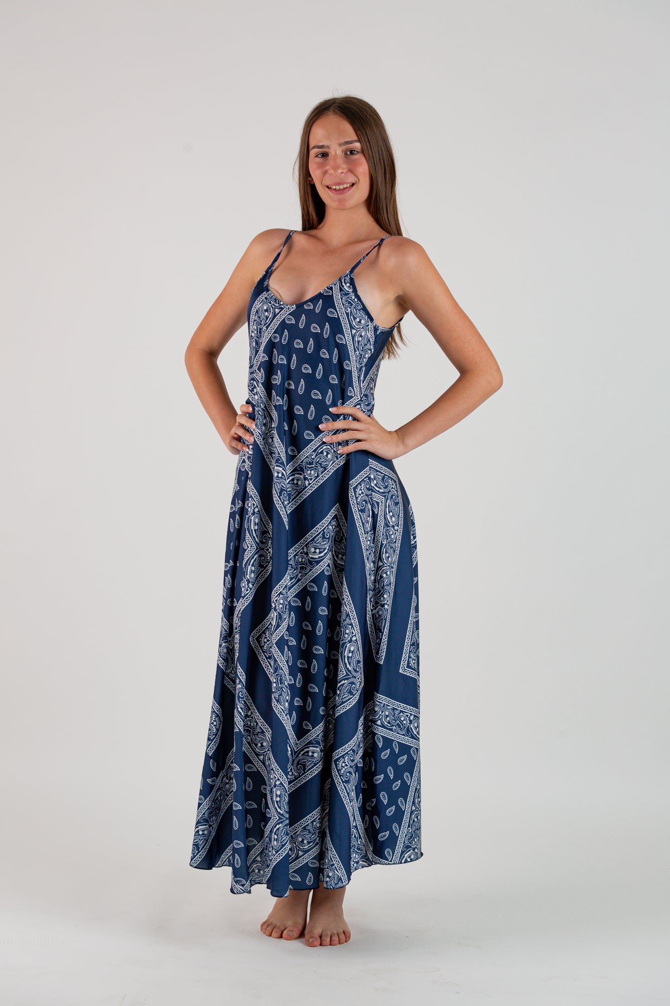 Vestido satén bandana azul